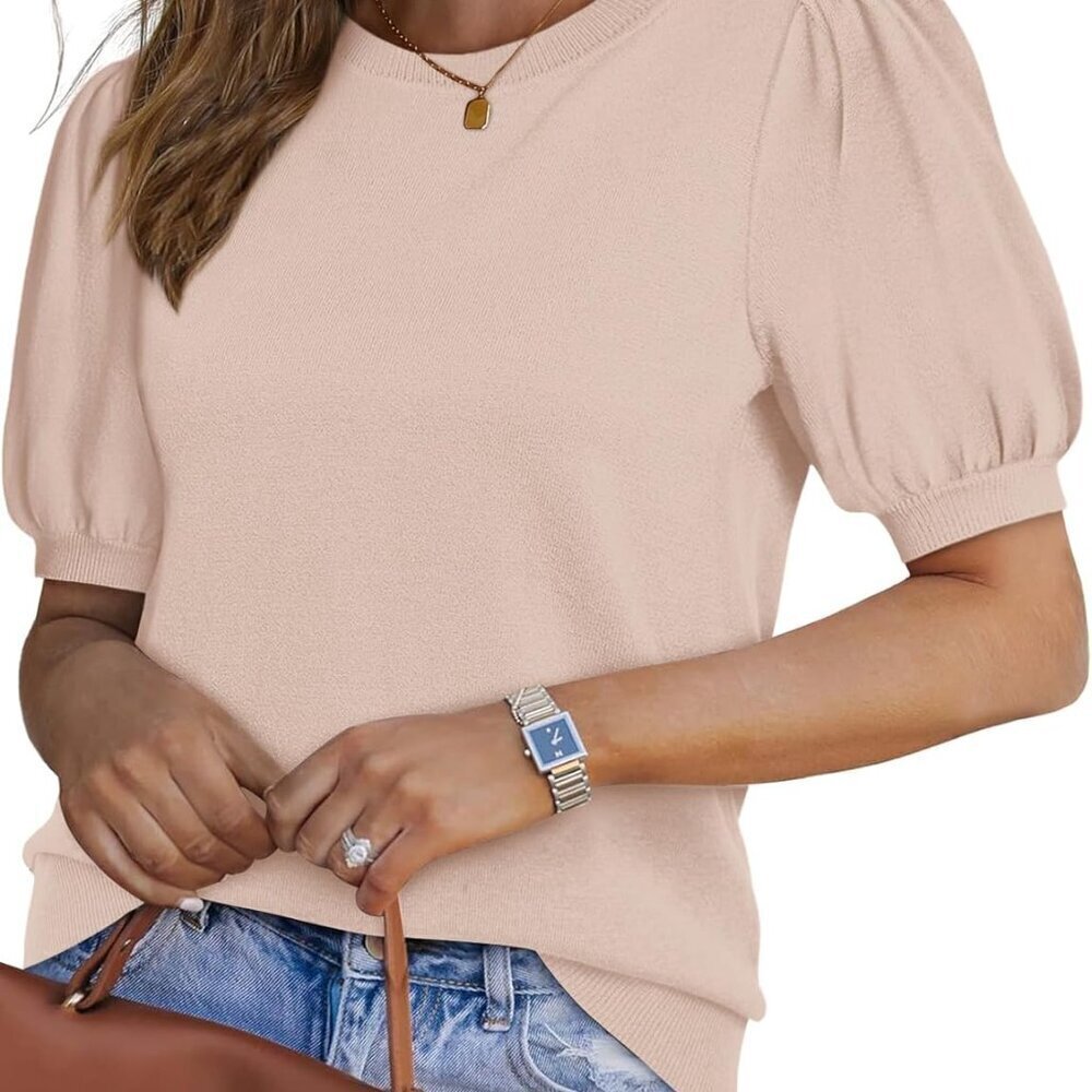 Women's Puff Short Sleeve Sweater Light Knit 2025 Spring Summer Casual Work Top - Picture 2 of 5